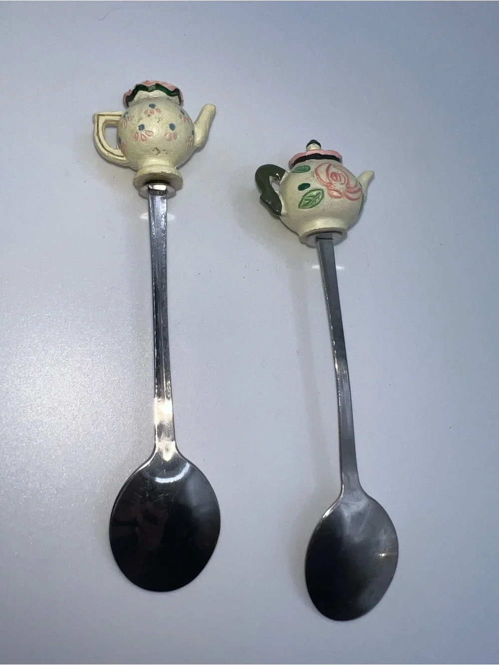 Vintage Style Cream Teapot Accent Spoons - Set of 2